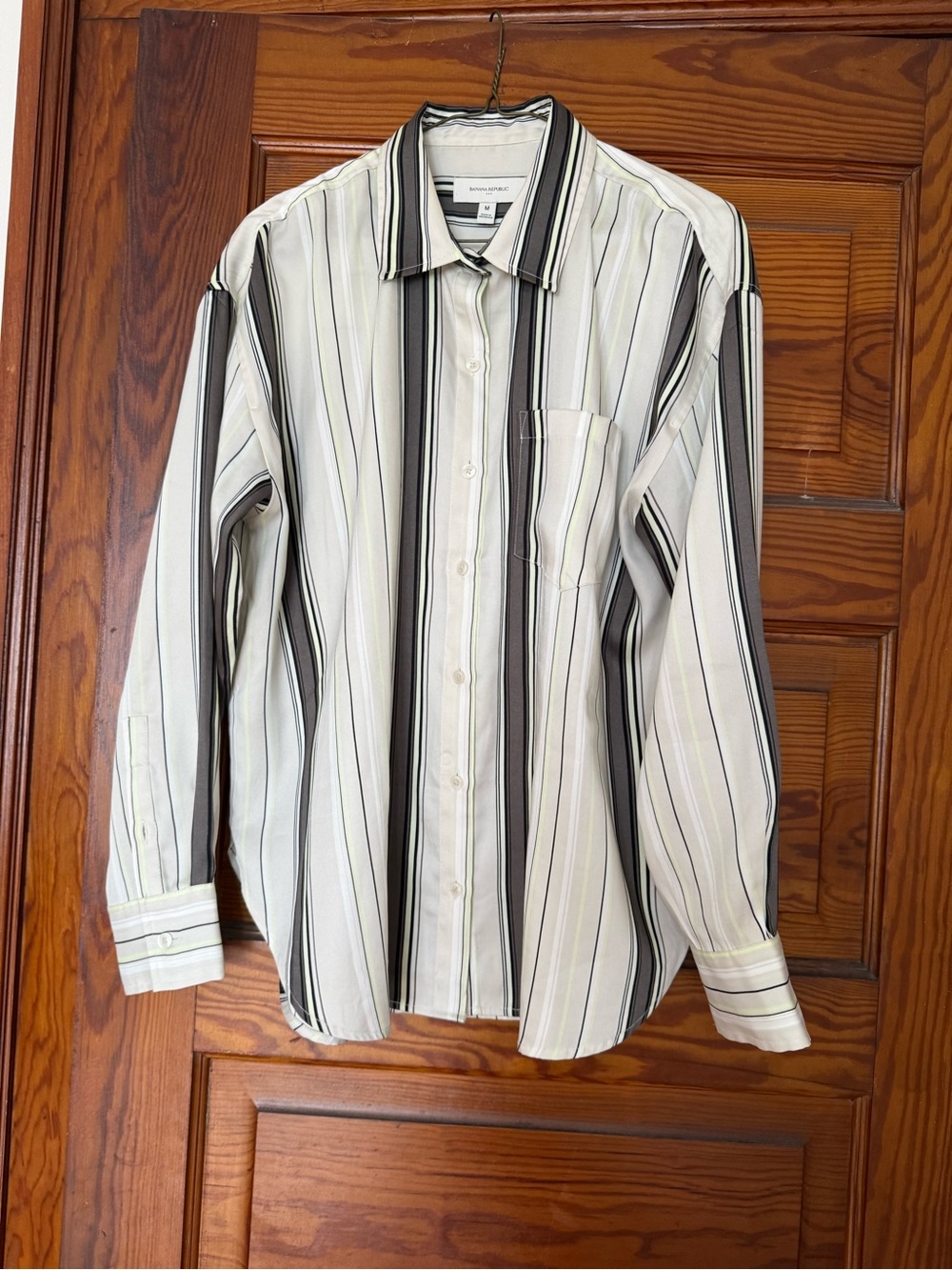 Banana Republic Women’s Vertical Stripe Dress Shirt - White, Black, Gray
